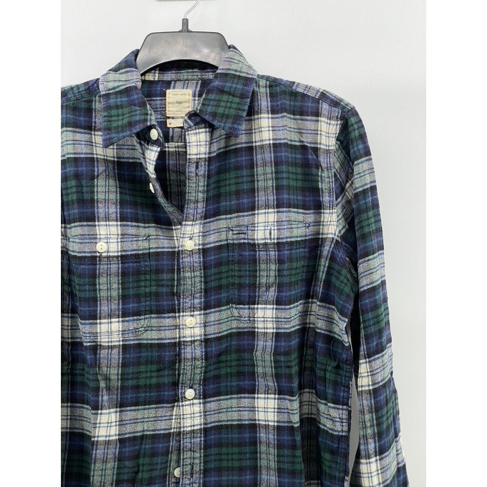 GAP Men's Blue-Green Plaid Button-Up Regular-Fit Long Sleeve Flannel Shirt SZ M - Picture 3 of 10